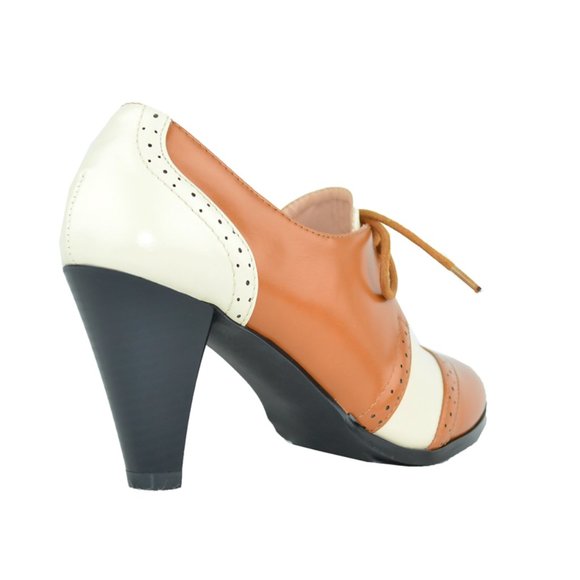 Chase & Chloe Women's Classic Lace Up Kitten Mid-Heel Round Toe Oxfords - Picture 3 of 4